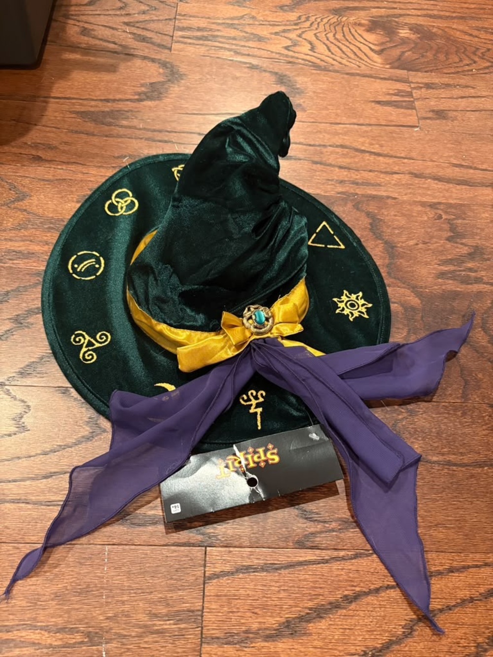 Kids Witch Costume Hat - Green Velvet with Purple and Gold Accents